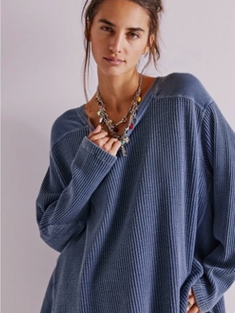 Free People FP One Blake Thermal Long Sleeve Top in Blue